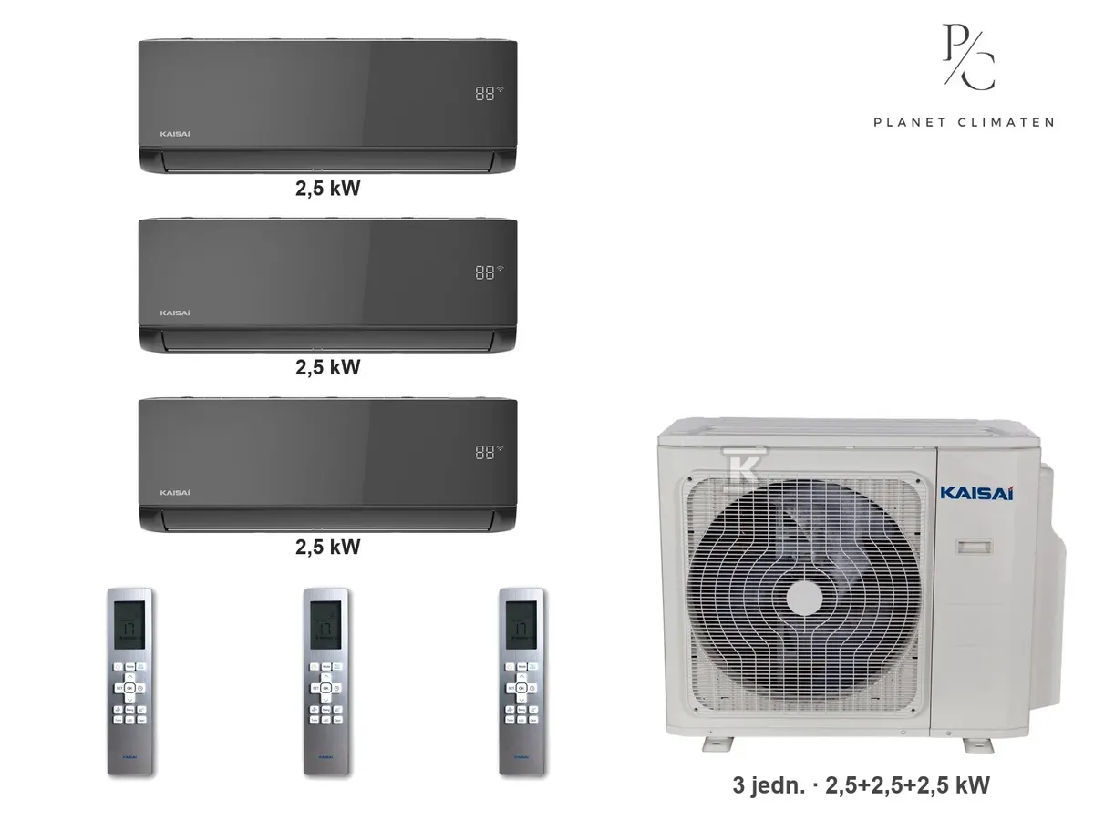 Klimatyzator multi-split Kaisai ice K3OA-27HFN32H — 3 jedn. 2,5+2,5+2,5 kW (3 pomieszczenia, czarny)