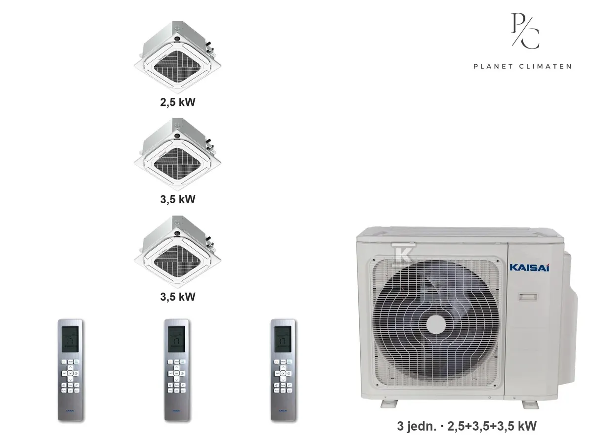 Klimatyzator multi-split kasetonowy Kaisai KCA4U K3OA-27HFN32H — 3 jedn. 2,5+3,5+3,5 kW (3 pomieszczenia)