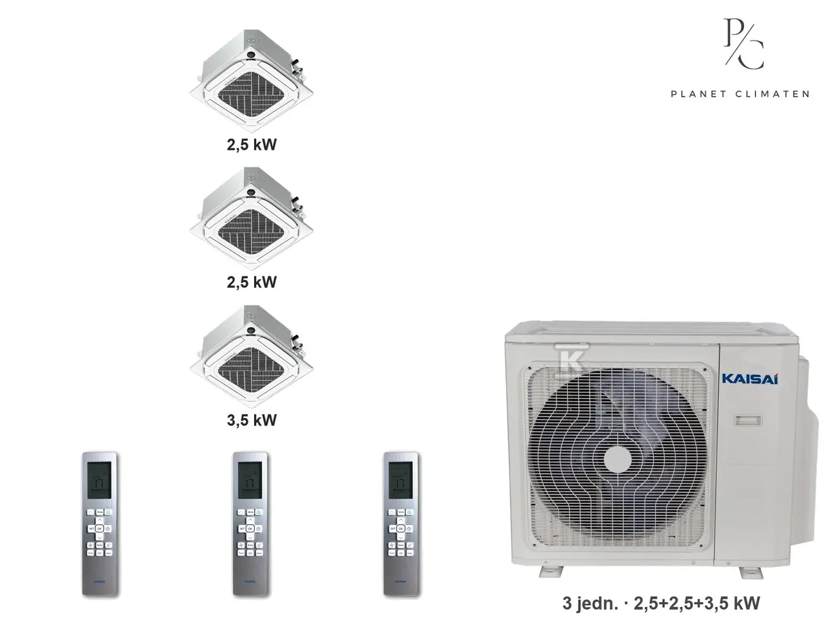 Klimatyzator multi-split kasetonowy Kaisai KCA4U K3OA-27HFN32H — 3 jedn. 2,5+2,5+3,5 kW (3 pomieszczenia)