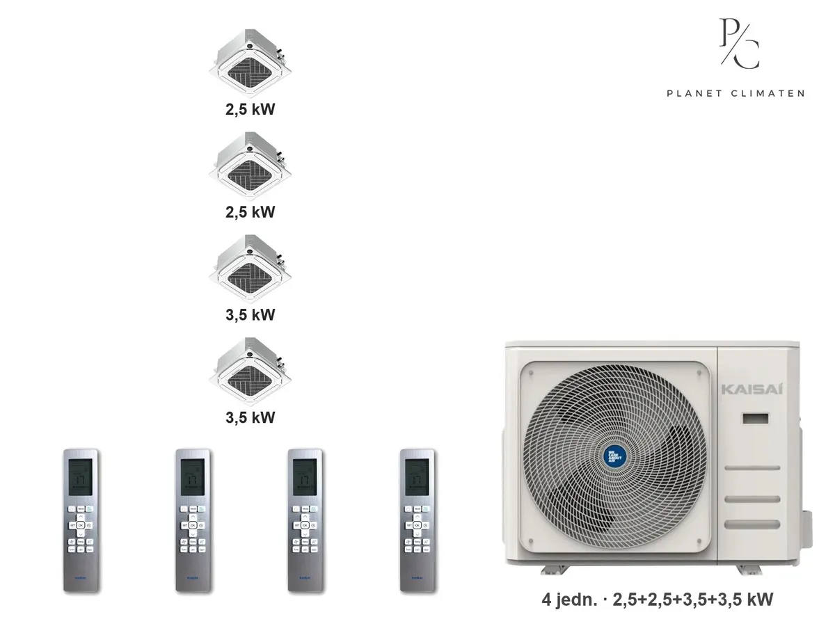 Klimatyzator multi-split kasetonowy Kaisai KCA4U K4OB-36HFN32H — 4 jedn. 2,5+2,5+3,5+3,5 kW (4 pomieszczenia)