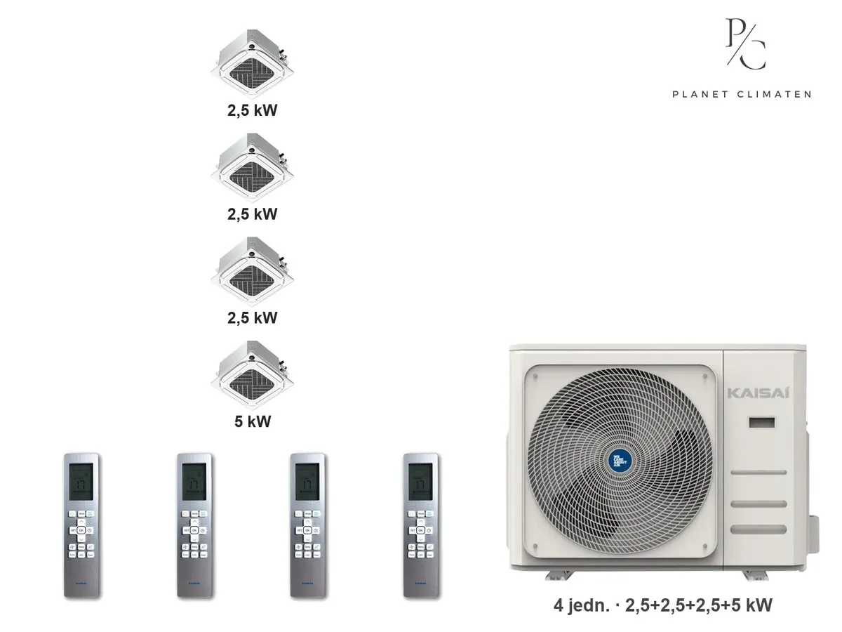 Klimatyzator multi-split kasetonowy Kaisai KCA4U K4OB-36HFN32H — 4 jedn. 2,5+2,5+2,5+5 kW (4 pomieszczenia)