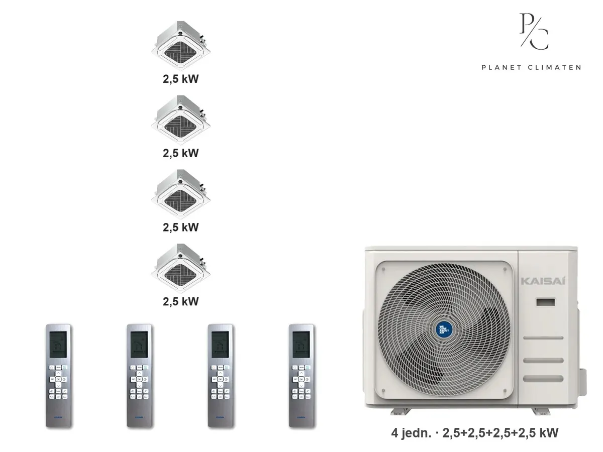 Klimatyzator multi-split kasetonowy Kaisai KCA4U K4OB-36HFN32H — 4 jedn. 2,5+2,5+2,5+2,5 kW (4 pomieszczenia)