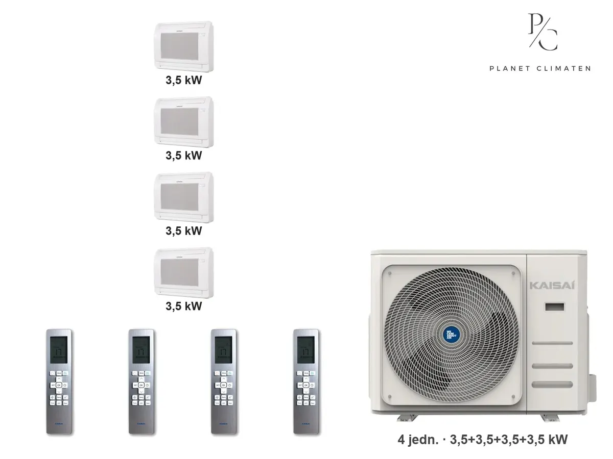 Klimatyzator multi-split konsolowy Kaisai KFAU K4OB-36HFN32H — 4 jedn. 3,5+3,5+3,5+3,5 kW (4 pomieszczenia)
