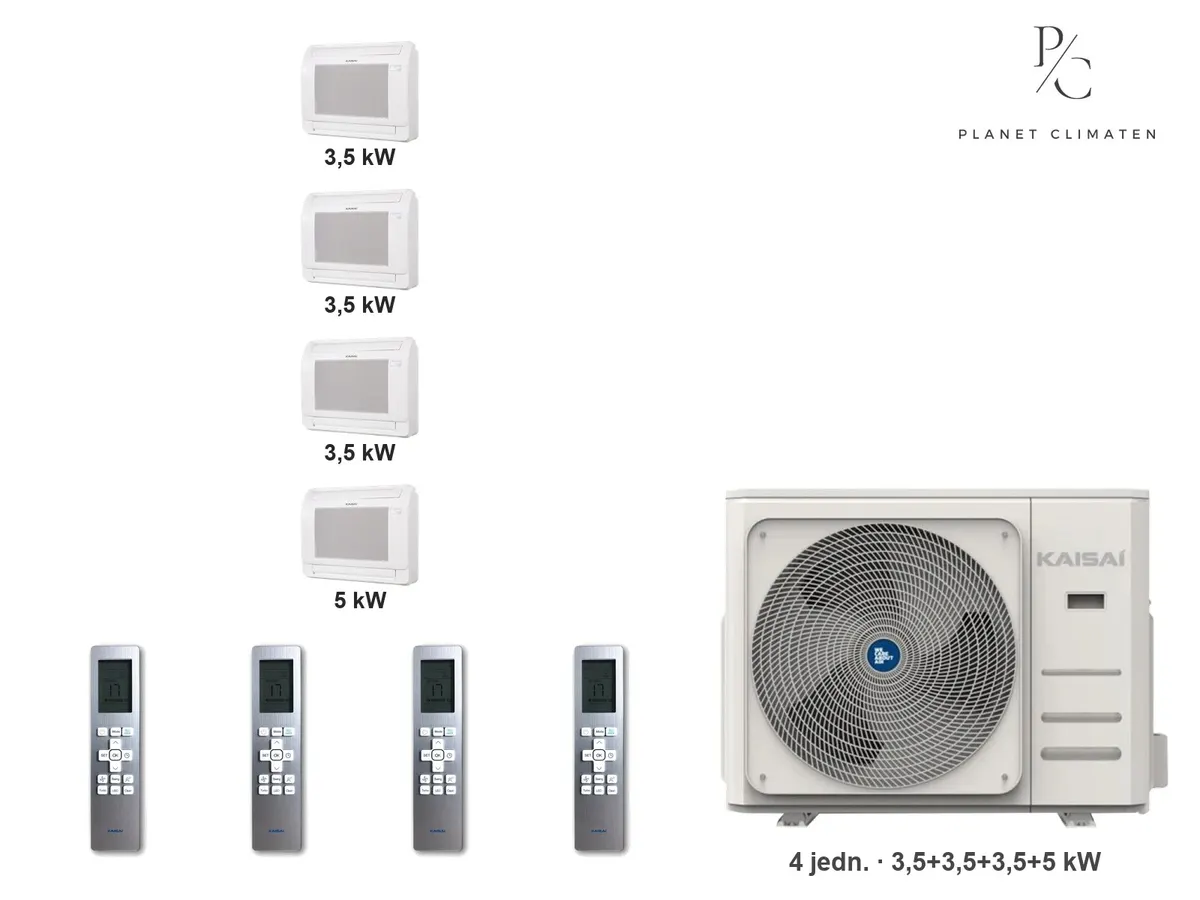 Klimatyzator multi-split konsolowy Kaisai KFAU K5OE-42HFN32H — 4 jedn. 3,5+3,5+3,5+5 kW (4 pomieszczenia)