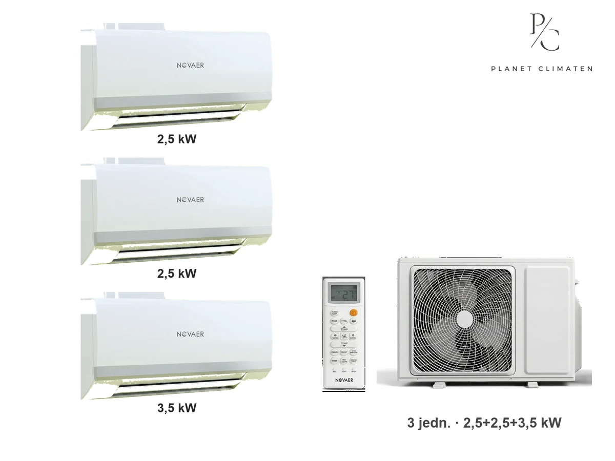 Klimatyzacja multi-split Novaer Polar — agregat NOV3U75-OUT + 3× jednostka (2,5, 2,5, 3,5 kW)