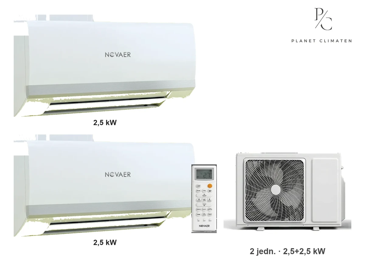 Klimatyzacja multi-split Novaer Polar — agregat NOV3U75-OUT + 2× jednostka (2,5, 2,5 kW)