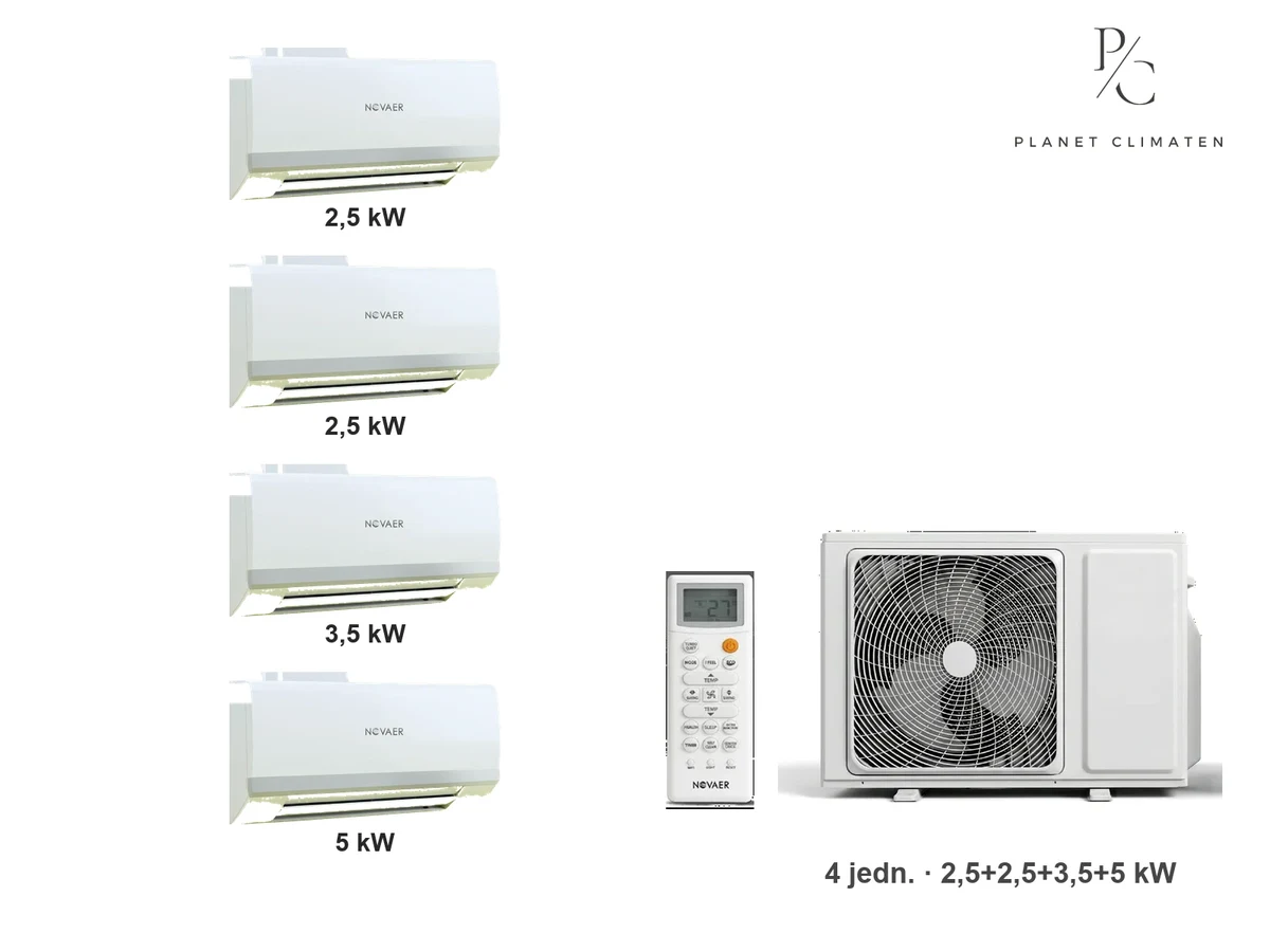 Klimatyzacja multi-split Novaer Polar — agregat NOV4U80-OUT + 4× jednostka (2,5, 2,5, 3,5, 5,0 kW)