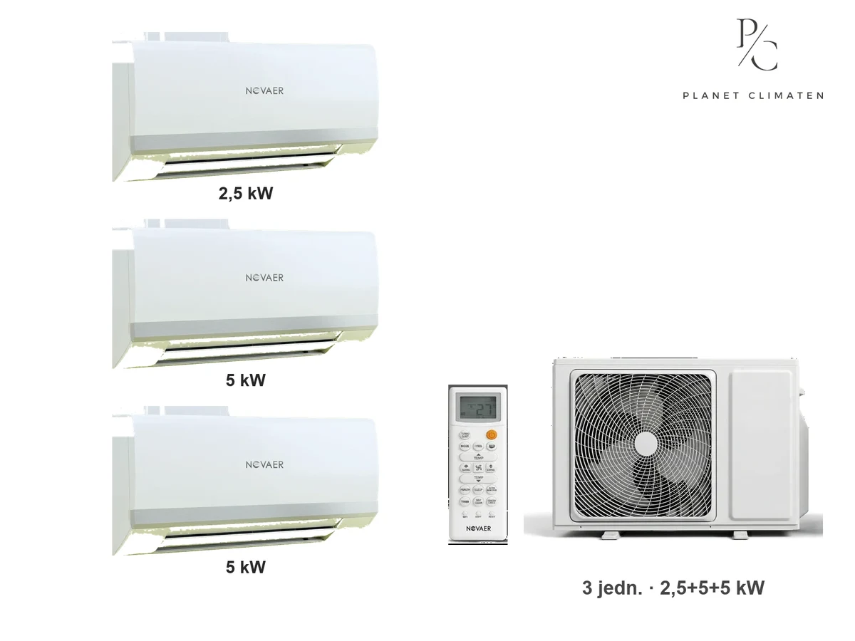 Klimatyzacja multi-split Novaer Polar — agregat NOV4U80-OUT + 3× jednostka (2,5, 5,0, 5,0 kW)