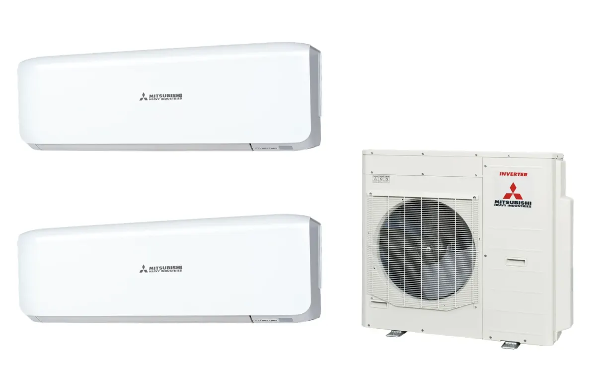 Klimatizácia multi-split Mitsubishi Heavy SRK-ZS Premium biela — vonkajšia jednotka SCM100ZS + 2× jednotka (2,0, 2,5 kW)