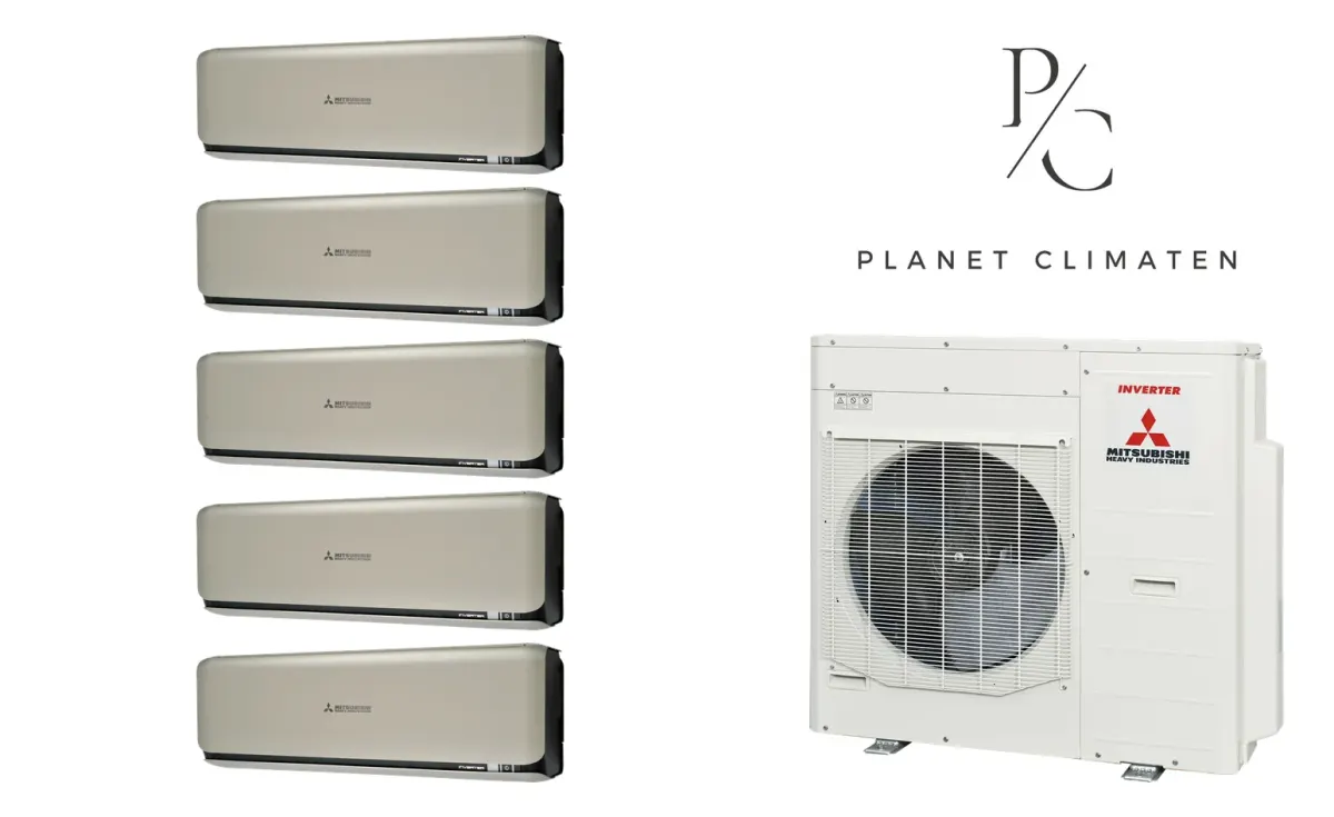 Klimatyzacja multi-split Mitsubishi Heavy SRK-ZSX Diamond tytanowy — agregat SCM100ZS + 5× jednostka (2,0, 2,0, 2,5, 2,5, 5,0 kW)