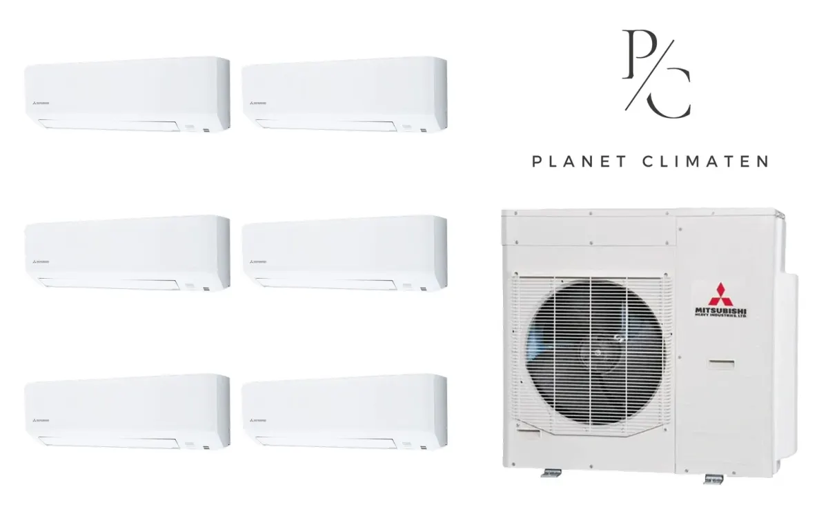 Klimatyzacja multi-split Mitsubishi Heavy SRK-ZSP Standard biały — agregat SCM125ZM + 6× jednostka (2,5, 2,5, 2,5, 2,5, 2,5, 2,5 kW)