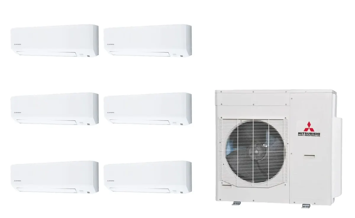 Klimatizácia multi-split Mitsubishi Heavy SRK-ZSP Standard biela — vonkajšia jednotka SCM125ZM + 6× jednotka (2,5, 2,5, 2,5, 2,5, 2,5, 2,5 kW)