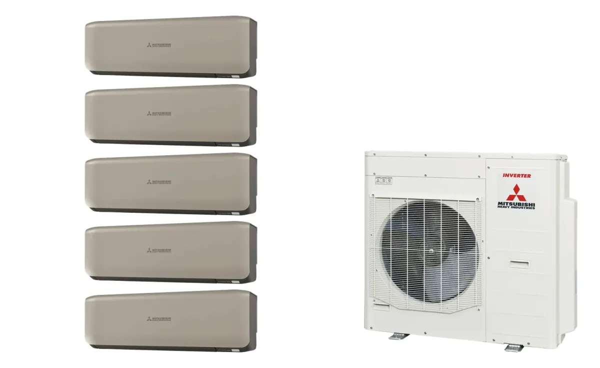 Klimatizácia multi-split Mitsubishi Heavy SRK-ZS Premium titánová — vonkajšia jednotka SCM100ZS + 5× jednotka (2,0, 2,0, 2,0, 2,0, 5,0 kW)