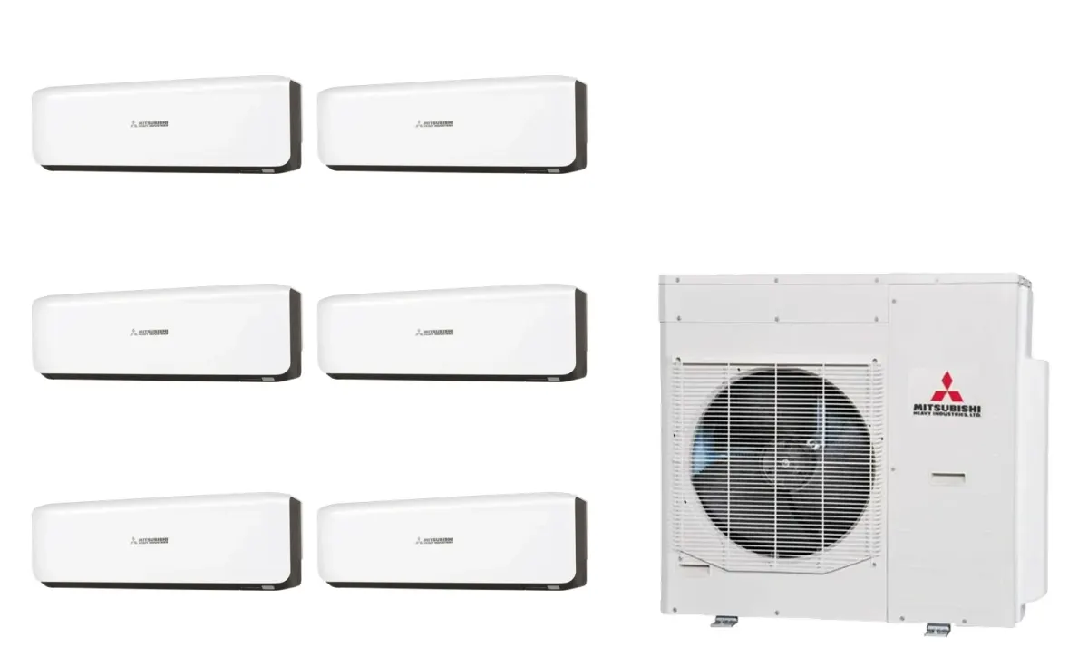Klimatizácia multi-split Mitsubishi Heavy SRK-ZS Premium čierna — vonkajšia jednotka SCM125ZM + 6× jednotka (2,0, 2,0, 2,0, 2,0, 2,0, 2,0 kW)