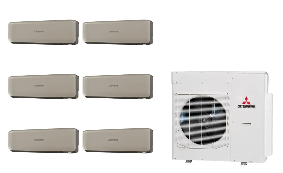 Klimatizácia multi-split Mitsubishi Heavy SRK-ZS Premium titánová — vonkajšia jednotka SCM125ZM + 6× jednotka (2,0, 2,0, 2,0, 2,0, 2,0, 5,0 kW)