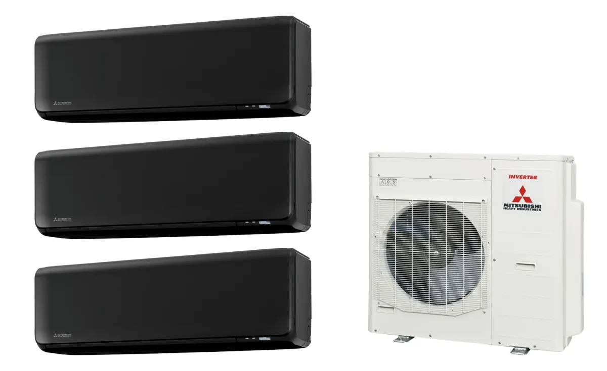 Klimatizácia multi-split Mitsubishi Heavy SRK-ZT Premium čierna — vonkajšia jednotka SCM100ZS + 3× jednotka (2,0, 3,5, 5,0 kW)