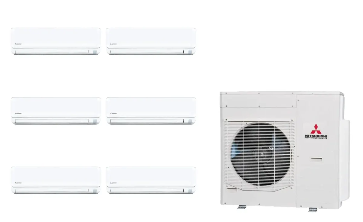 Klimatizácia multi-split Mitsubishi Heavy SRK-ZTL Standard Plus biela — vonkajšia jednotka SCM125ZM + 6× jednotka (2,0, 2,0, 2,0, 2,0, 2,0, 7,1 kW)