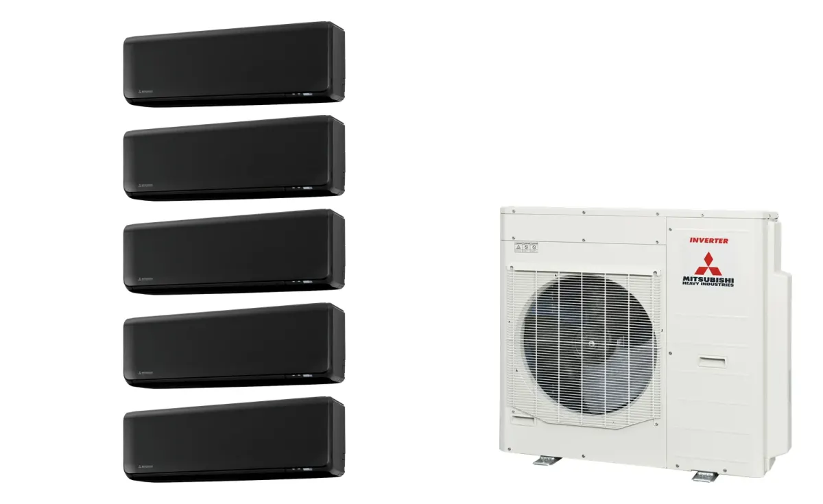Klimatizácia multi-split Mitsubishi Heavy SRK-ZT Premium čierna — vonkajšia jednotka SCM100ZS + 5× jednotka (2,0, 2,0, 2,0, 2,0, 2,5 kW)
