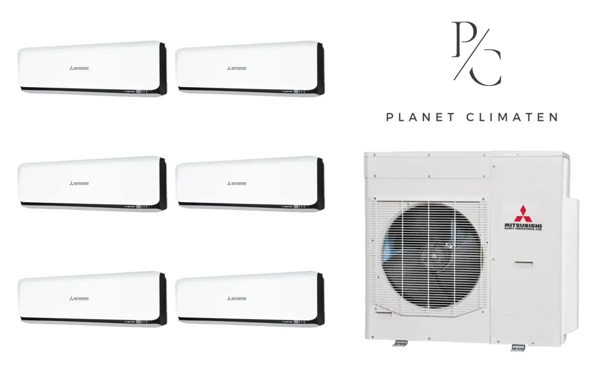 Klimatyzacja multi-split Mitsubishi Heavy SRK-ZSX Diamond czarny — agregat SCM125ZM + 6× jednostka (2,0, 2,5, 2,5, 2,5, 5,0, 5,0 kW)