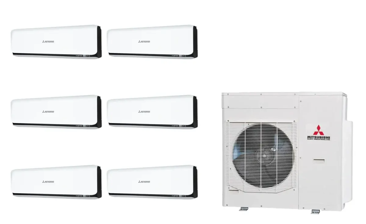 Klimatizácia multi-split Mitsubishi Heavy SRK-ZSX Diamond čierna — vonkajšia jednotka SCM125ZM + 6× jednotka (2,0, 2,0, 2,0, 2,0, 2,0, 6,0 kW)