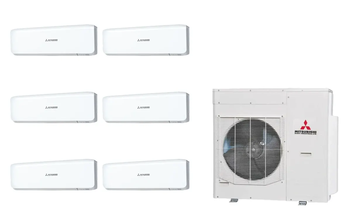 Klimatizácia multi-split Mitsubishi Heavy SRK-ZS Premium biela — vonkajšia jednotka SCM125ZM + 6× jednotka (2,0, 2,0, 2,0, 2,0, 2,0, 2,0 kW)