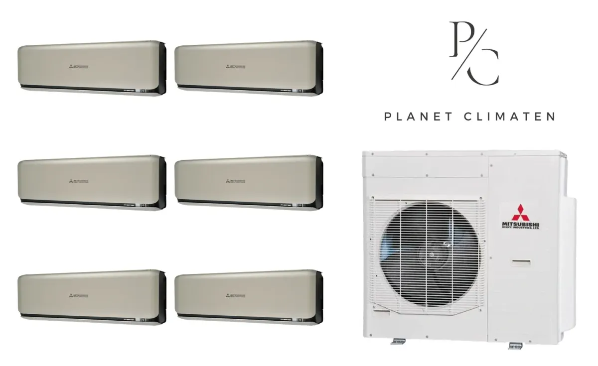 Klimatyzacja multi-split Mitsubishi Heavy SRK-ZSX Diamond tytanowy — agregat SCM125ZM + 6× jednostka (2,0, 2,0, 2,0, 2,0, 2,0, 2,0 kW)