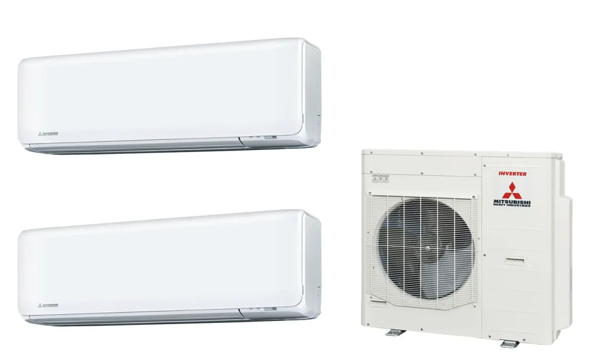 Klimatizácia multi-split Mitsubishi Heavy SRK-ZT Premium biela — vonkajšia jednotka SCM100ZS + 2× jednotka (5,0, 5,0 kW)