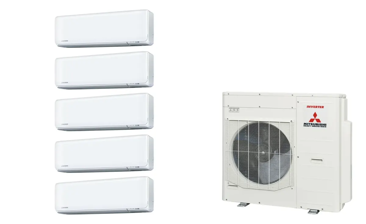 Klimatizácia multi-split Mitsubishi Heavy SRK-ZT Premium biela — vonkajšia jednotka SCM100ZS + 5× jednotka (2,0, 2,0, 2,5, 2,5, 5,0 kW)
