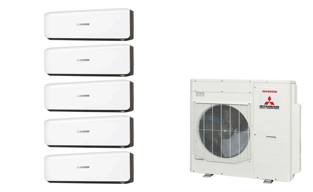 Klimatizácia multi-split Mitsubishi Heavy SRK-ZS Premium čierna — vonkajšia jednotka SCM100ZS + 5× jednotka (2,0, 2,5, 2,5, 2,5, 5,0 kW)