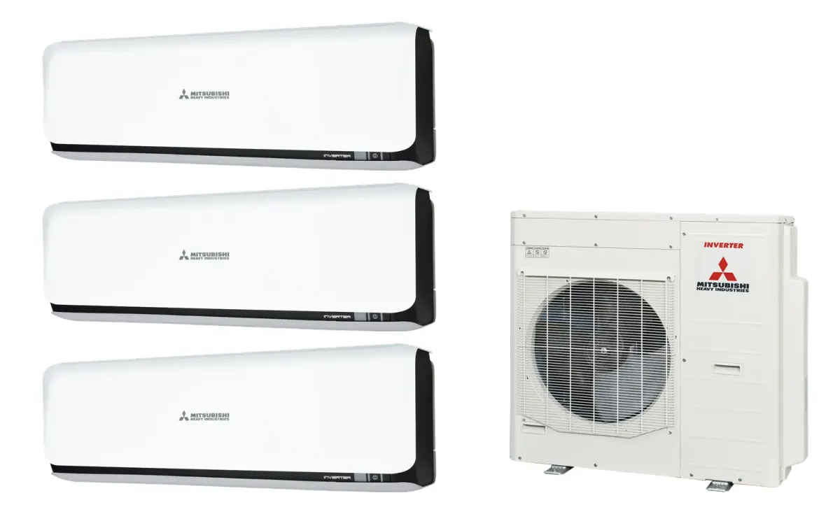 Klimatizácia multi-split Mitsubishi Heavy SRK-ZSX Diamond čierna — vonkajšia jednotka SCM100ZS + 3× jednotka (2,0, 2,5, 5,0 kW)