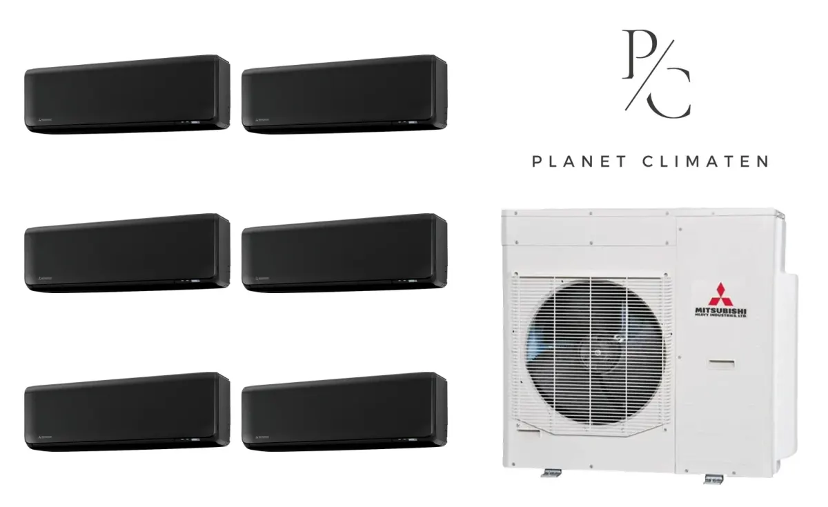 Klimatyzacja multi-split Mitsubishi Heavy SRK-ZT Premium czarny — agregat SCM125ZM + 6× jednostka (2,0, 2,0, 2,5, 2,5, 5,0, 5,0 kW)