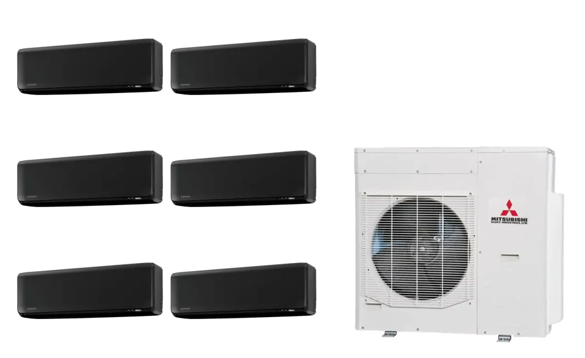 Klimatizácia multi-split Mitsubishi Heavy SRK-ZT Premium čierna — vonkajšia jednotka SCM125ZM + 6× jednotka (2,0, 2,0, 2,0, 2,0, 2,0, 2,5 kW)