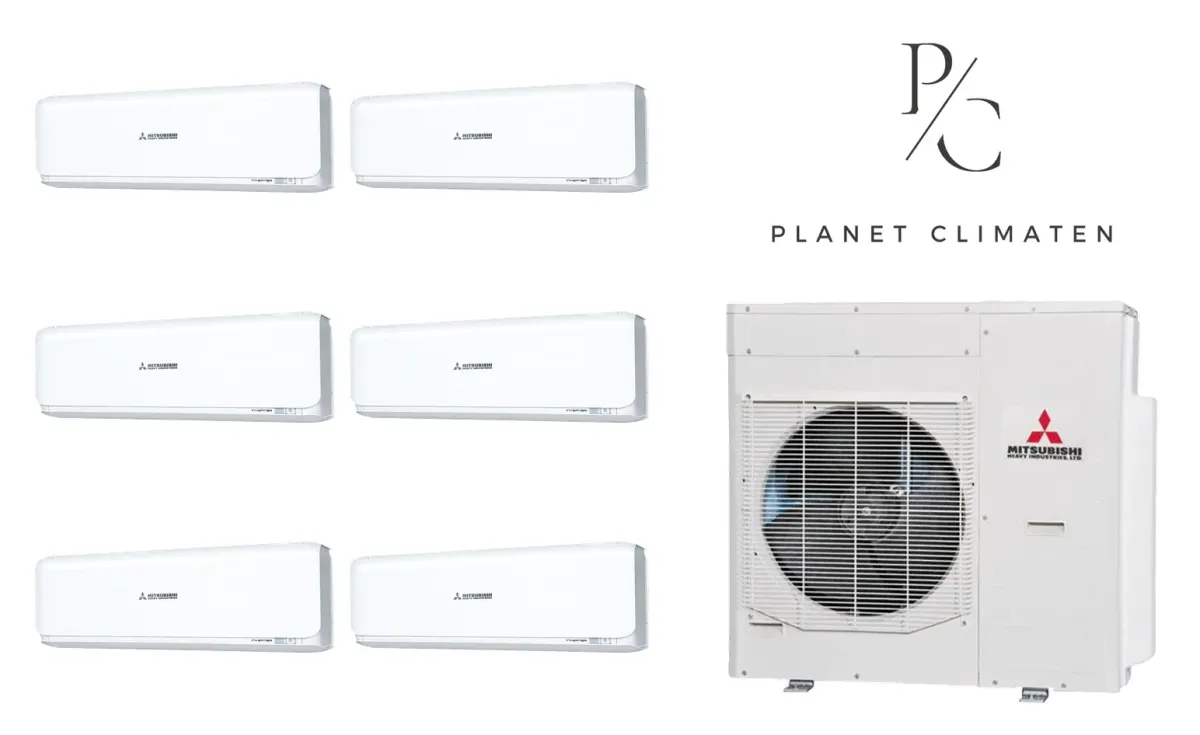 Klimatyzacja multi-split Mitsubishi Heavy SRK-ZSX Diamond biały — agregat SCM125ZM + 6× jednostka (2,0, 2,0, 2,0, 2,0, 5,0, 5,0 kW)