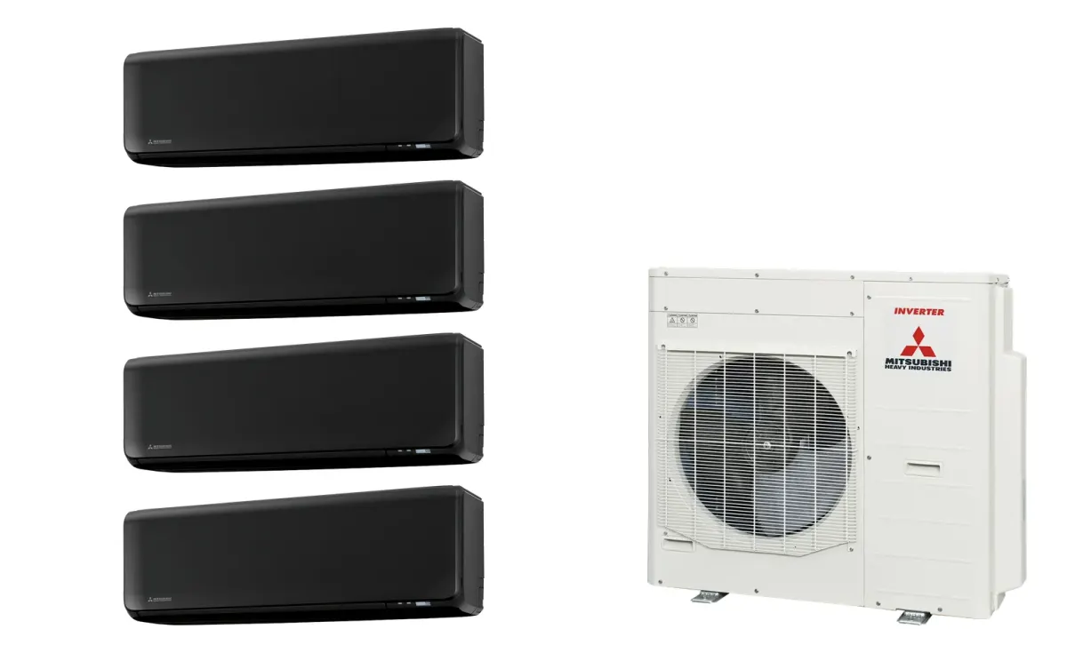 Klimatizácia multi-split Mitsubishi Heavy SRK-ZT Premium čierna — vonkajšia jednotka SCM100ZS + 4× jednotka (2,0, 2,5, 5,0, 5,0 kW)