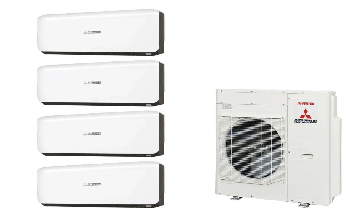 Klimatizácia multi-split Mitsubishi Heavy SRK-ZS Premium čierna — vonkajšia jednotka SCM100ZS + 4× jednotka (2,0, 2,0, 2,0, 2,5 kW)