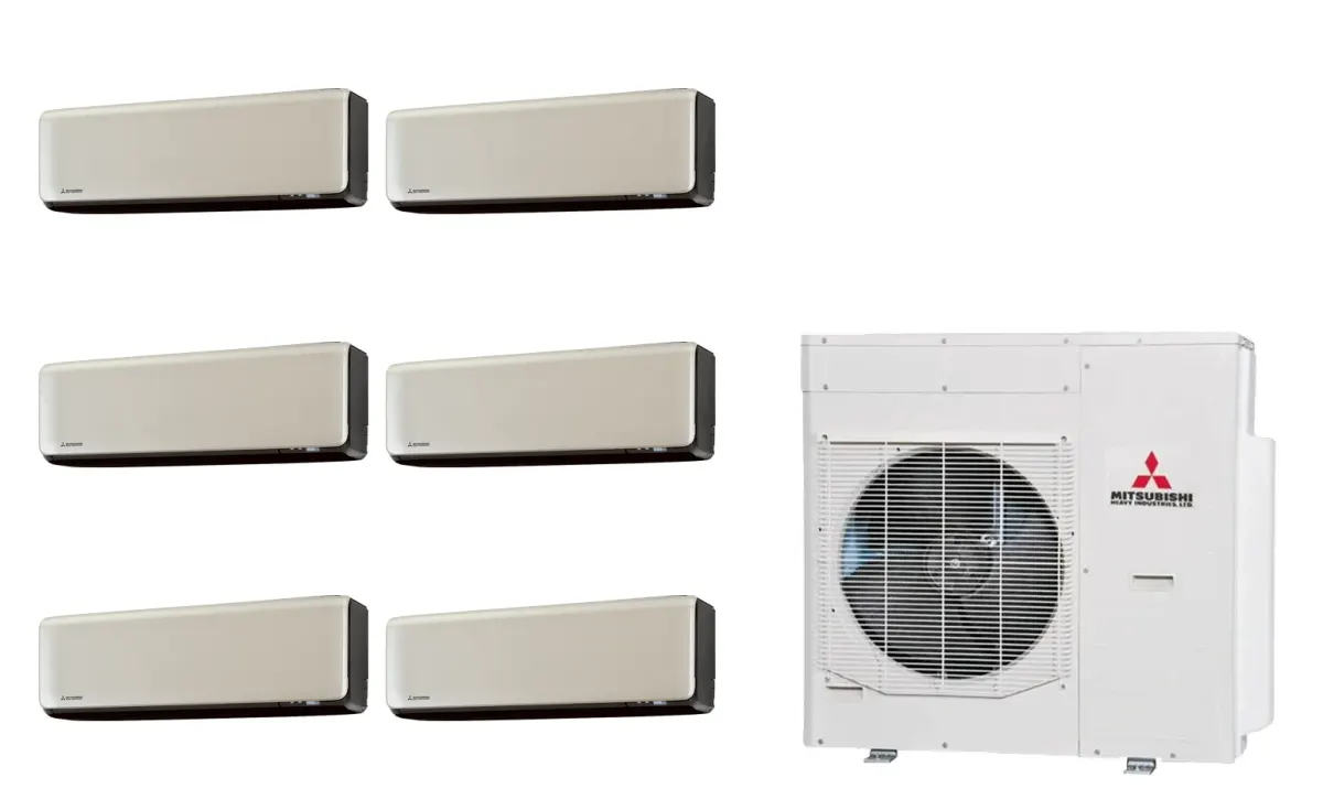 Klimatizácia multi-split Mitsubishi Heavy SRK-ZT Premium titánová — vonkajšia jednotka SCM125ZM + 6× jednotka (2,0, 2,0, 2,0, 2,0, 2,0, 2,5 kW)