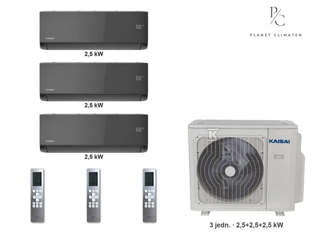 Kaisai — Klimatyzator multi-split Kaisai ice K3OA-27HFN32H — 3 jedn. 2,5+2,5+2,5 kW (3 pomieszczenia, czarny)