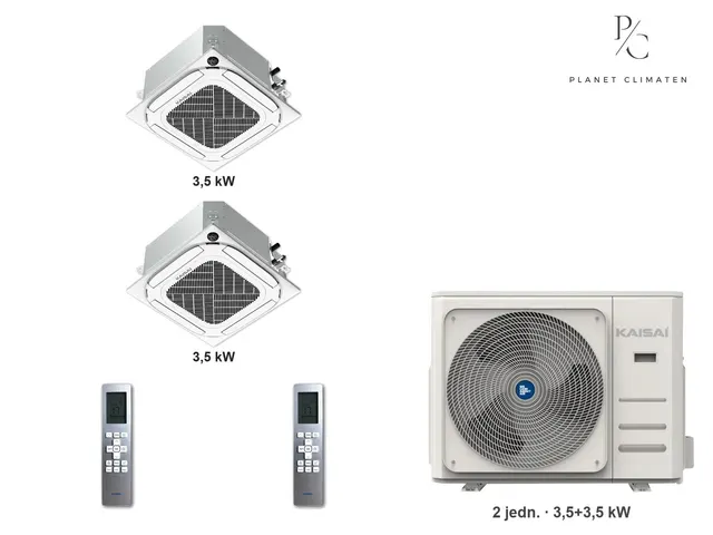 Kaisai — Klimatyzator multi-split kasetonowy Kaisai KCA4U K2OE-18HFN32H — 2 jedn. 3,5+3,5 kW (2 pomieszczenia)