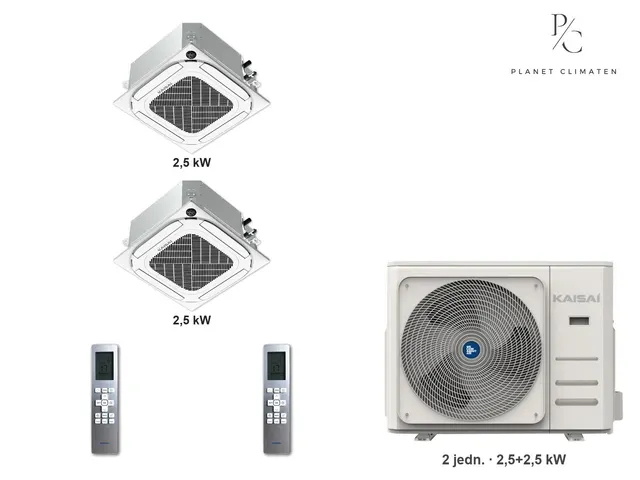 Kaisai — Klimatyzator multi-split kasetonowy Kaisai KCA4U K2OE-18HFN32H — 2 jedn. 2,5+2,5 kW (2 pomieszczenia)