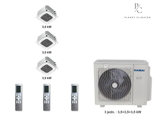 Kaisai — Klimatyzator multi-split kasetonowy Kaisai KCA4U K3OA-27HFN32H — 3 jedn. 3,5+3,5+3,5 kW (3 pomieszczenia)