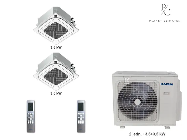 Kaisai — Klimatyzator multi-split kasetonowy Kaisai KCA4U K3OA-27HFN32H — 2 jedn. 3,5+3,5 kW (2 pomieszczenia)
