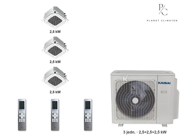 Kaisai — Klimatyzator multi-split kasetonowy Kaisai KCA4U K3OA-27HFN32H — 3 jedn. 2,5+2,5+2,5 kW (3 pomieszczenia)