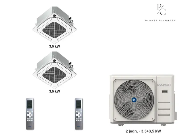 Kaisai — Klimatyzator multi-split kasetonowy Kaisai KCA4U K4OB-36HFN32H — 2 jedn. 3,5+3,5 kW (2 pomieszczenia)