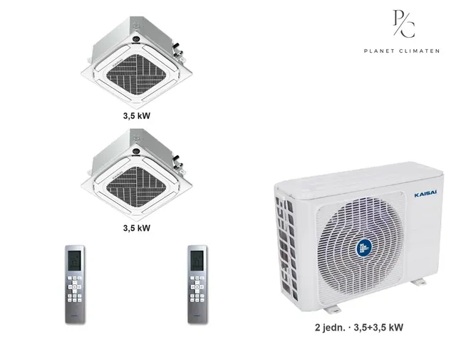 Kaisai — Klimatyzator multi-split kasetonowy Kaisai KCA4U K4OE-28HFN32H — 2 jedn. 3,5+3,5 kW (2 pomieszczenia)