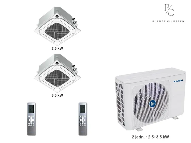 Kaisai — Klimatyzator multi-split kasetonowy Kaisai KCA4U K4OE-28HFN32H — 2 jedn. 2,5+3,5 kW (2 pomieszczenia)