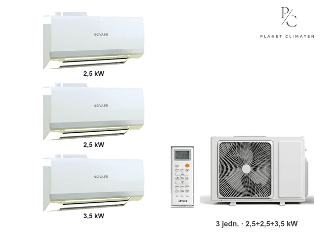 Novaer — Klimatyzacja multi-split Novaer Polar — agregat NOV3U75-OUT + 3× jednostka (2,5, 2,5, 3,5 kW)