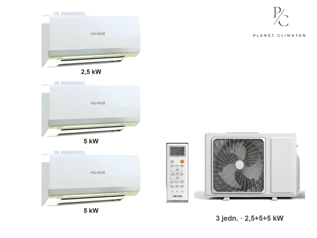 Novaer — Klimatyzacja multi-split Novaer Polar — agregat NOV4U80-OUT + 3× jednostka (2,5, 5,0, 5,0 kW)