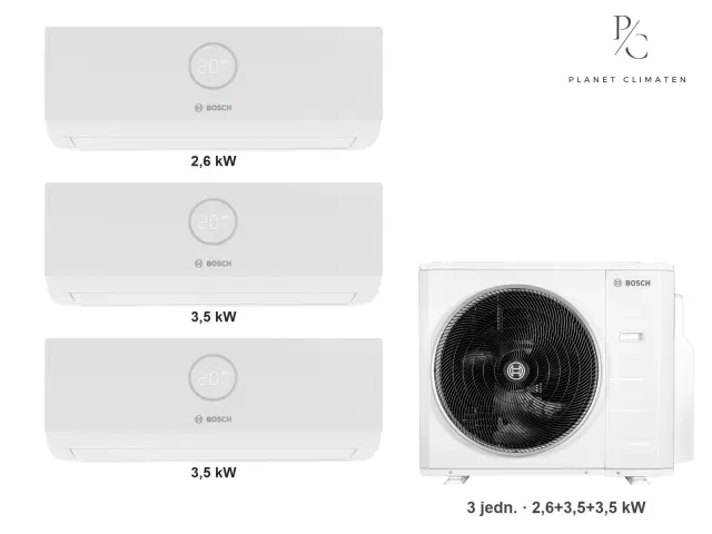 Bosch — Klimatyzacja multi-split Bosch Climate 3000i — agregat Climate 5000 M 105/4 E + 3× jednostka (2,6, 3,5, 3,5 kW)