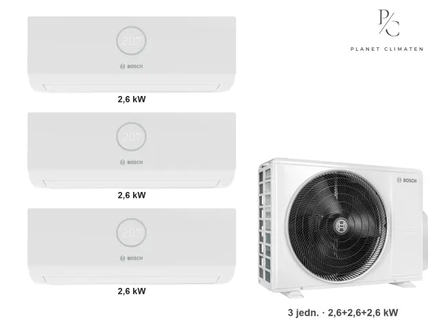 Bosch — Klimatyzacja multi-split Bosch Climate 3000i — agregat Climate 5000 M 62/3 E + 3× jednostka (2,6, 2,6, 2,6 kW)