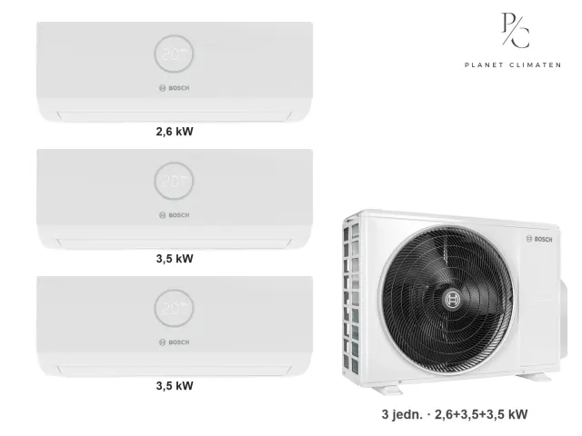 Bosch — Klimatyzacja multi-split Bosch Climate 3000i — agregat Climate 5000 M 79/3 E + 3× jednostka (2,6, 3,5, 3,5 kW)
